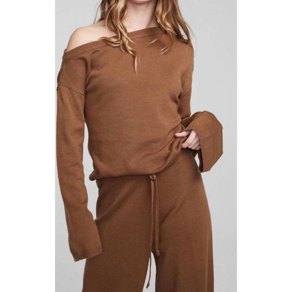 Chaser 'Dani' Satin Off Shoulder Bronze Metallic Long Sleeve Size S - Picture 4 of 8